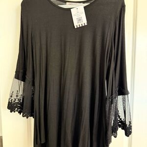 Origami Owl Black Blouse with Lace Accents